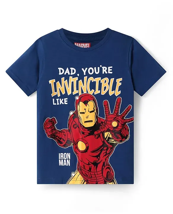 Pine Kids Marvel Single Jersey Knit Half Sleeves Iron Man Graphic T-Shirt - Blue