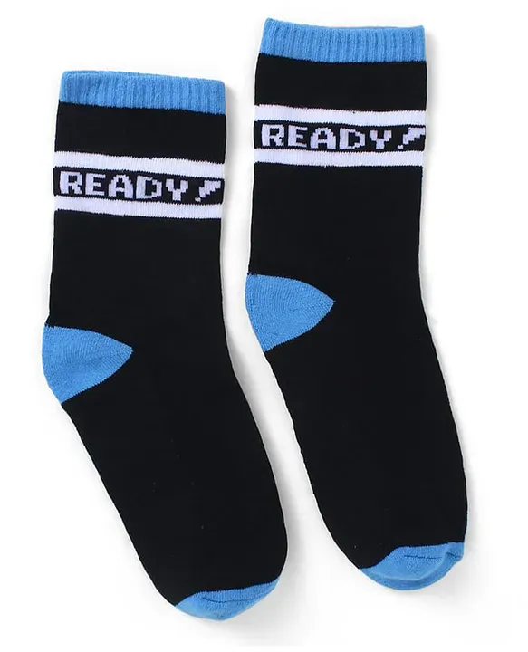 Cotton Knit Socks with Text Print Pack of 3 - Blue Red & Black