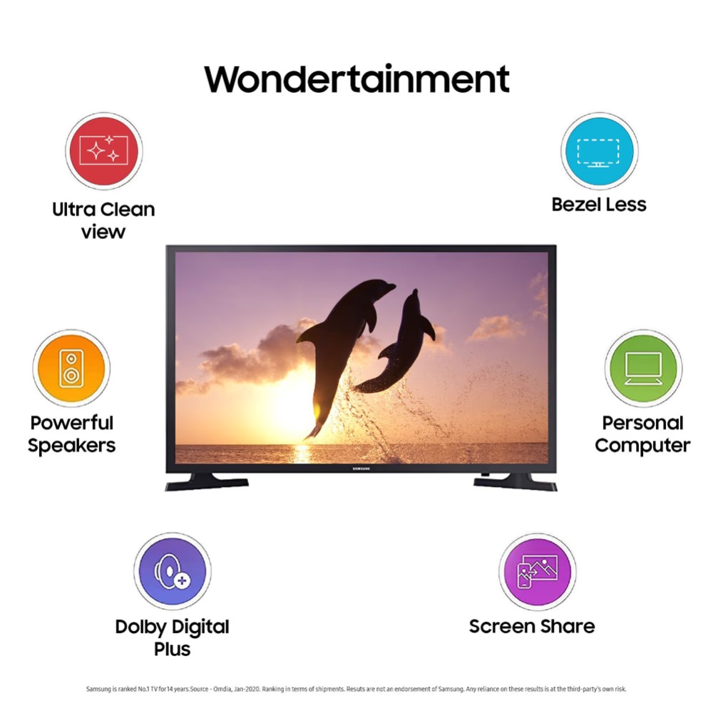 Samsung wondertainment 80 cm (32 Inch) HD Ready LED Smart Tizen TV with Bezel-free Design (UA32T4380) - Latest Edition