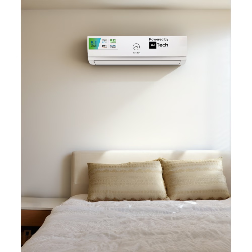 Godrej 1.5 Ton 3 Star 5-in-1 Convertible Inverter Split AC, 18TTC3-W (i-Sense Feature, Hidden display in IDU, Acoustic Jacket on Compressor, Hydrophilic Blue Fins)