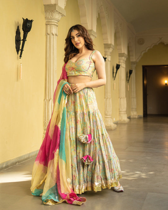 Yellow Slice Handpainted Lehenga Set