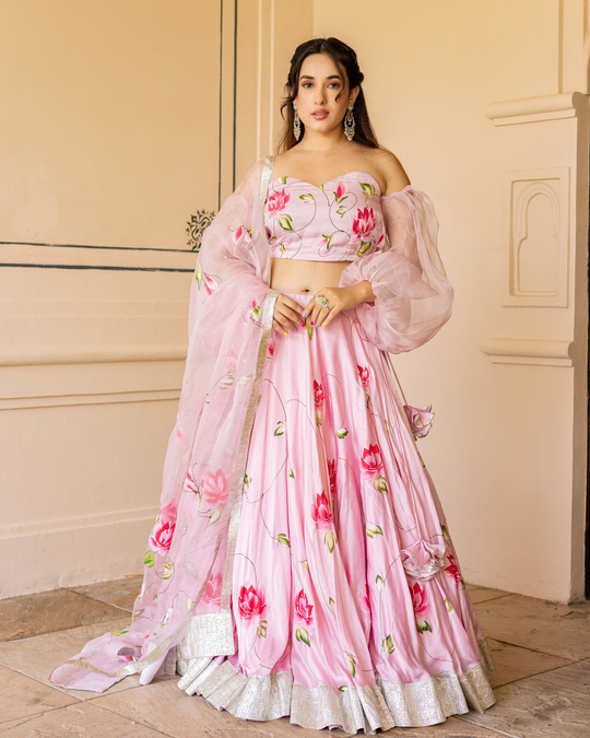 Pink Slice Handpainted Lehenga Set
